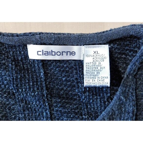 Claiborne Sweater XL Blue Grey Knit Pullover Long Sleeve 100% Acrylic - Picture 6 of 6